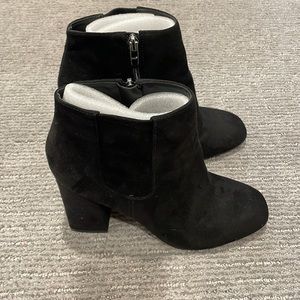 Marc Fisher Black Suede Bootie with 3.5” block heel